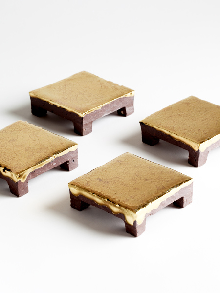 square golden chocolate plates